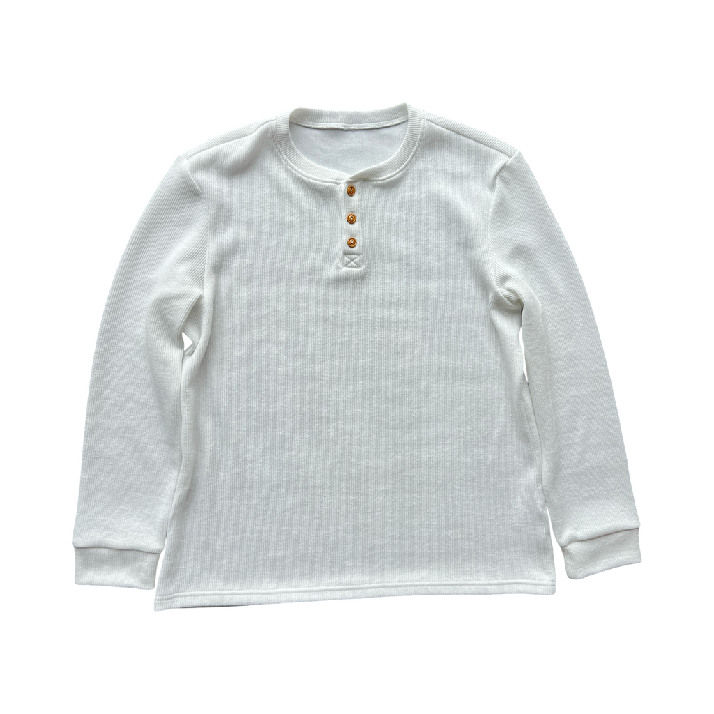 Men's Waffled Long Sleeve Fitted Henley- White