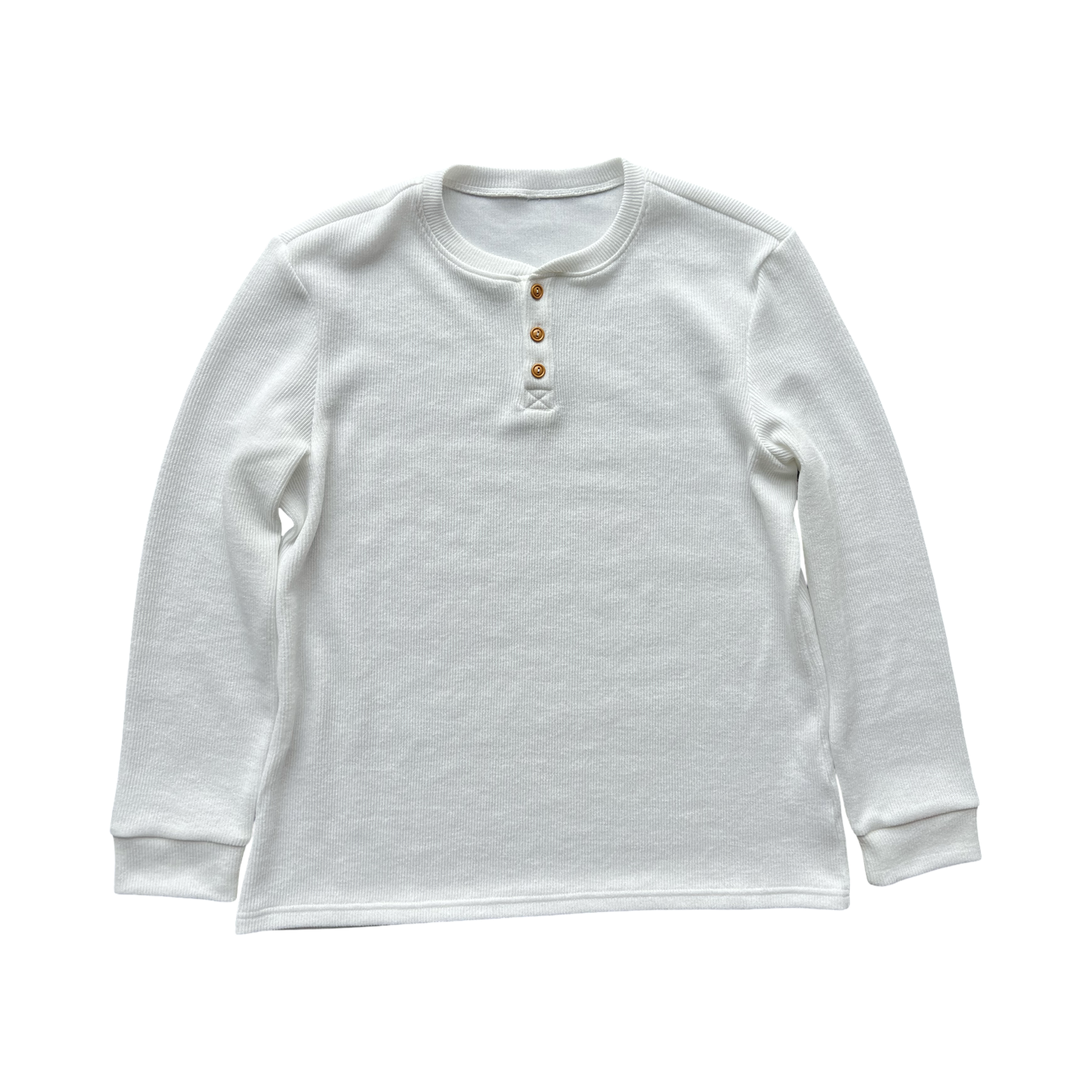Men's Waffled Long Sleeve Fitted Henley- White