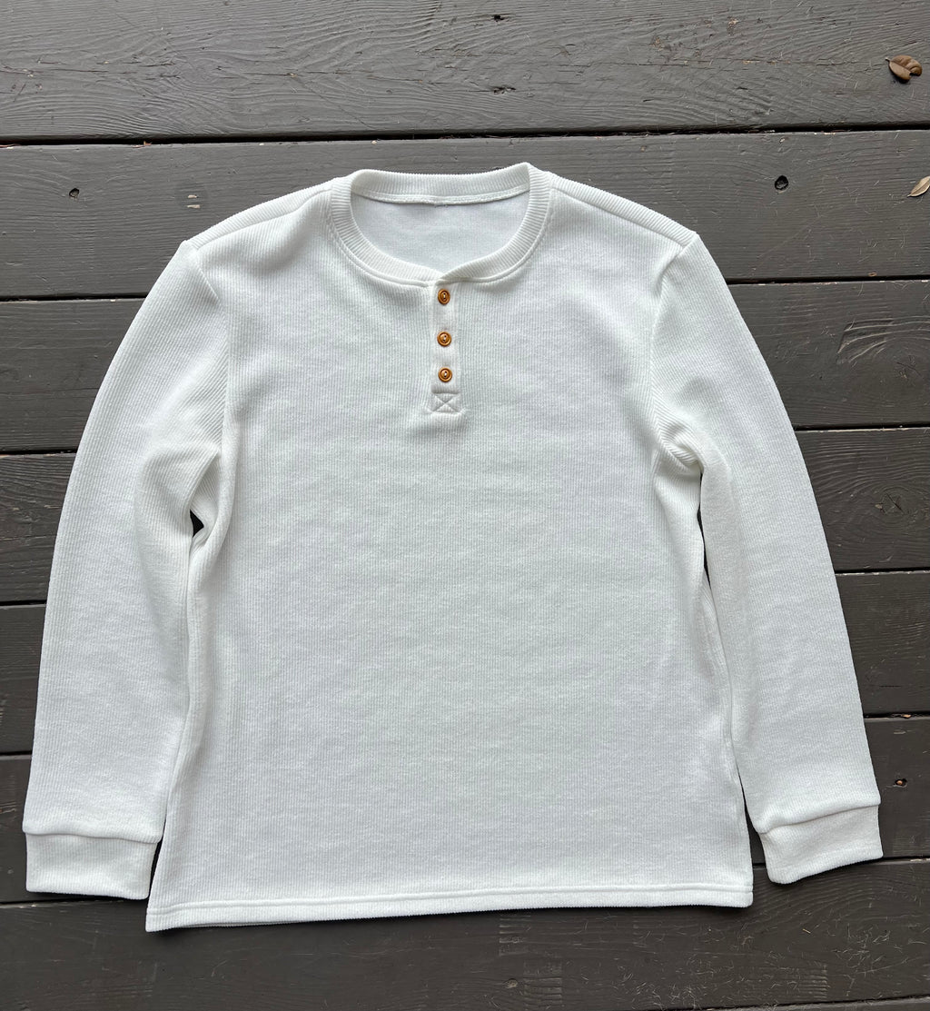 Men's Waffled Long Sleeve Fitted Henley- White