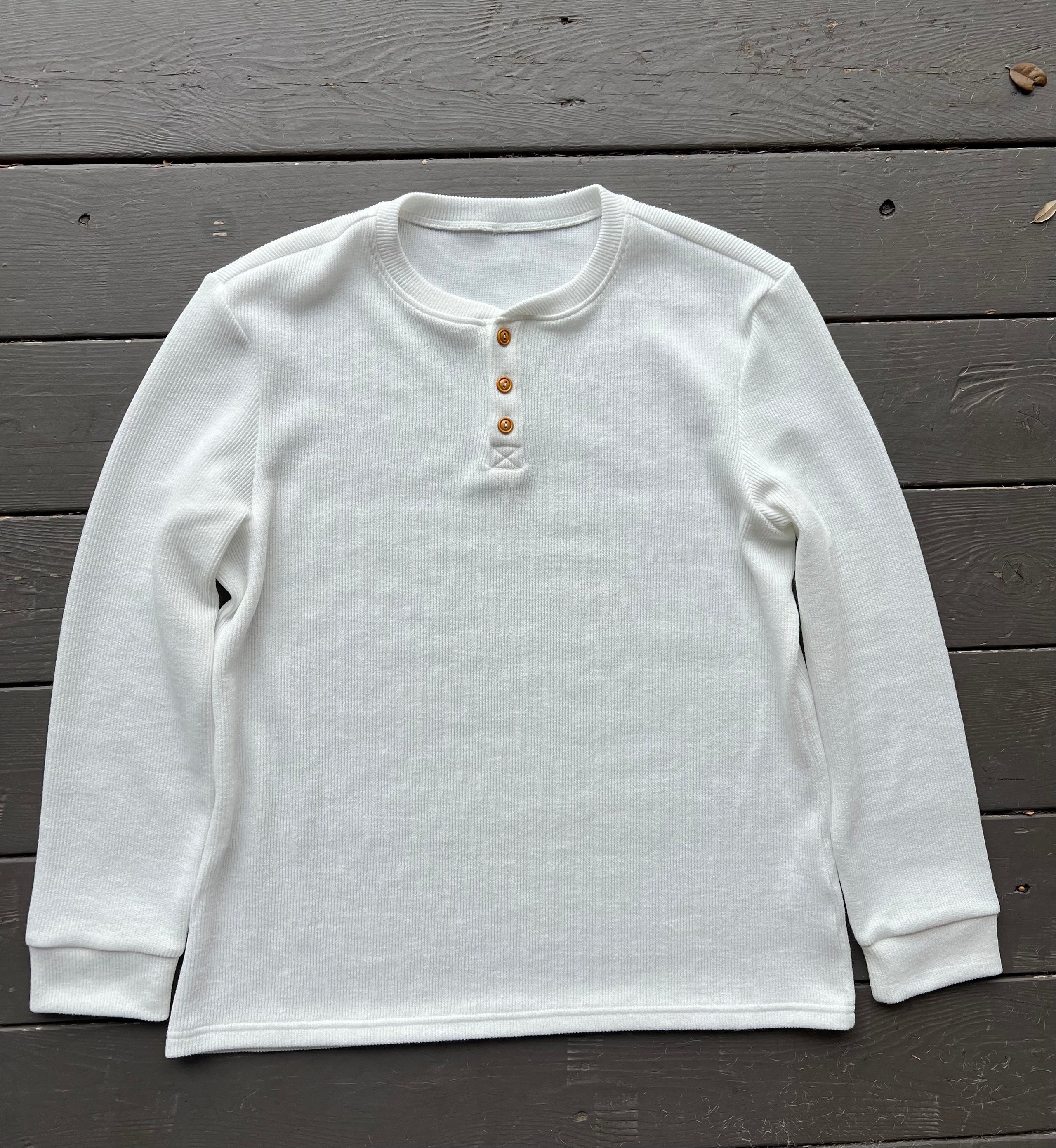 Men's Waffled Long Sleeve Fitted Henley- White