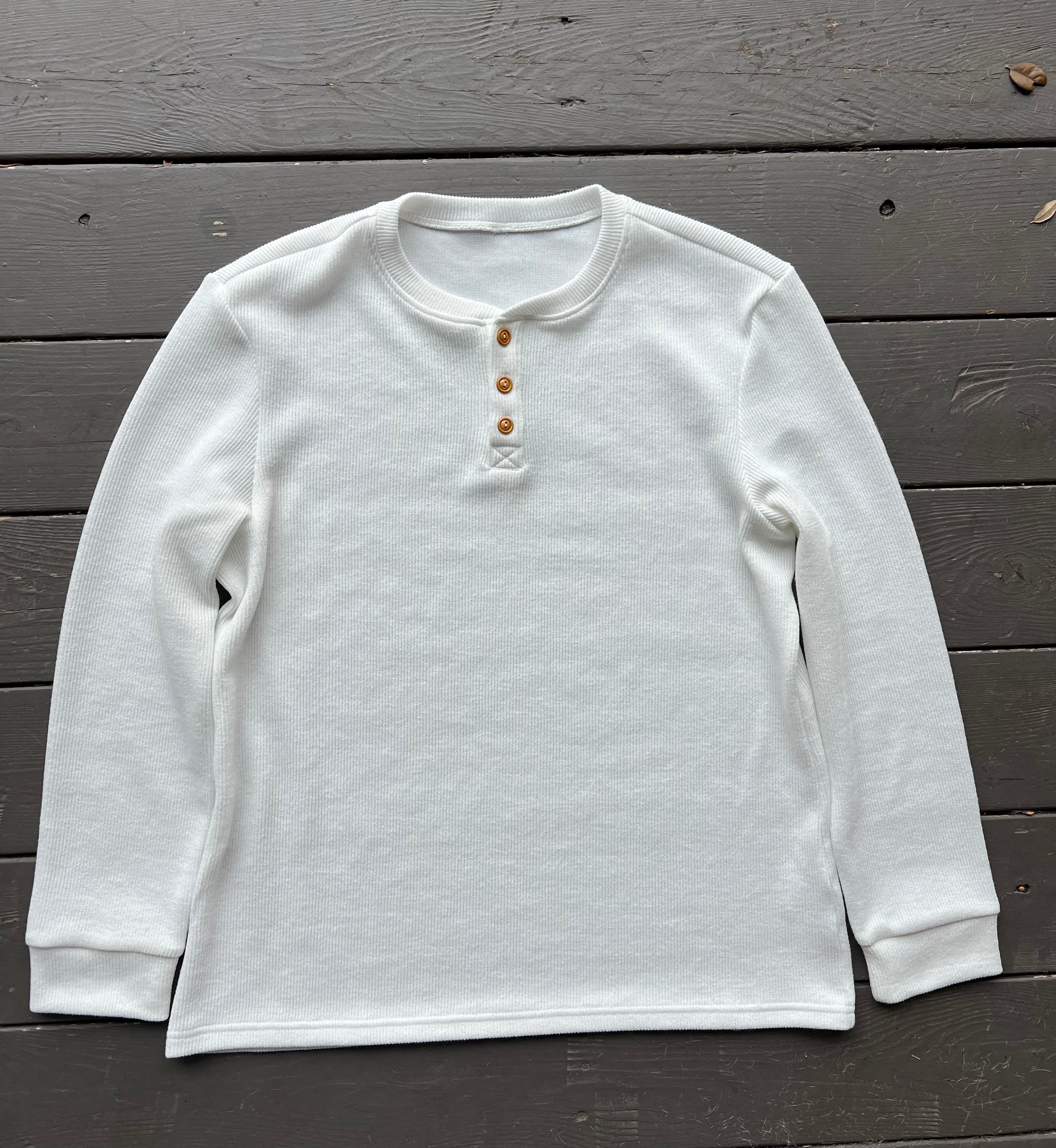 Men's Waffled Long Sleeve Fitted Henley- White