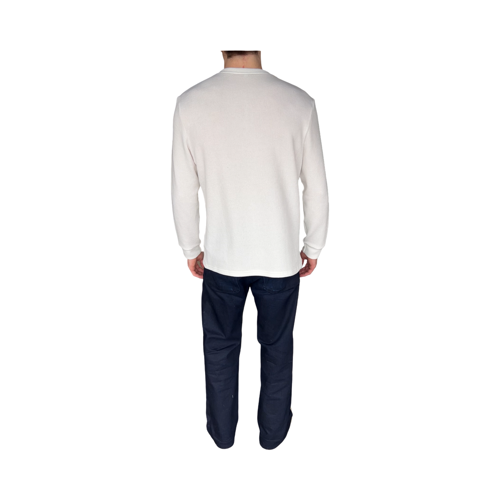 Men's Waffled Long Sleeve Fitted Henley- White
